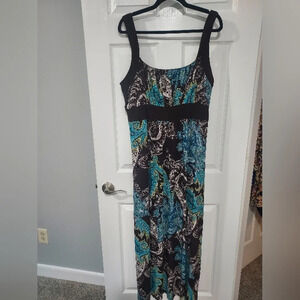 Bisou Bisou Brown, Green and Blue Paisley Print Maxi Dress in Size 20W